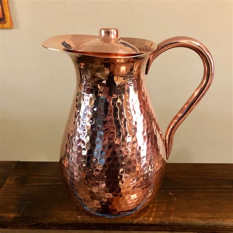 Pure Hammered Copper Pitcher With Lid Liters Pure Etsy De