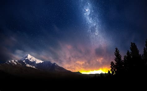 Milky Way Space Snowy Peak Starry Night Night Long Exposure