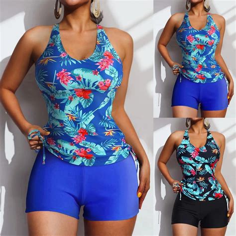 Women Swimsuits Two Piece Bathing Suits Floral Print Tank Top With