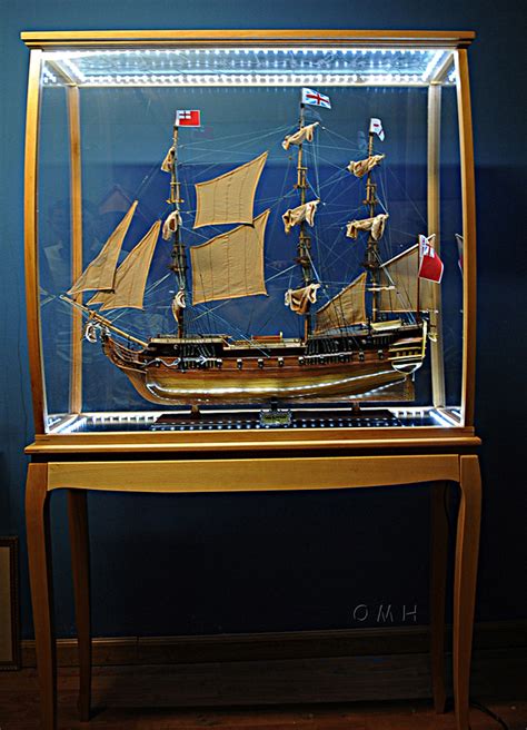 Xl Tall Ship Model Display Case 40 Wood Cabinet W Led Lights And Legs