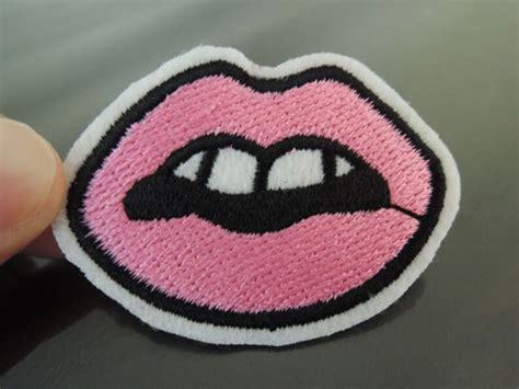 Iron On Patch Pink Lip Patch Mouth With White Teeth Patches Etsy
