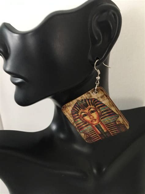 King Tut Egyptian Wood Earrings