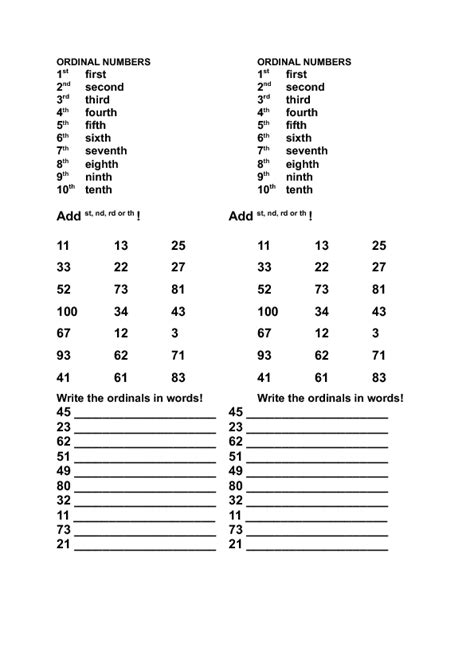 Ordinal Numbers 1-30 Worksheet