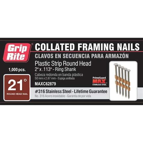Grip Rite 2 In X 0113 In 21° Plastic Colalted 316 Stainless Steel