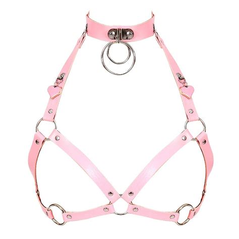 Goth Punk Pink Leather Women Body Harness Bra Cupless Harness Etsy