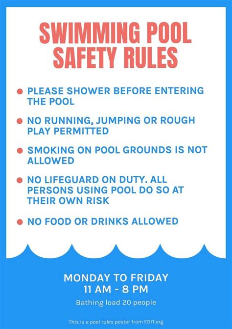 Edit Swimming Pool Rules And Regulations Signs