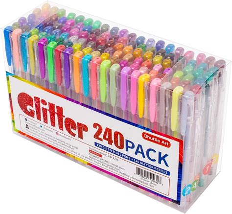 240 Pack Glitter Gel Pens Shuttle Art 120 Colors Glitter