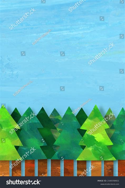 Watercolor Texture Illustration Conifer Forest Stock Illustration