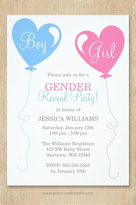 Gender Reveal Heart Balloons Pink Blue Ivory Invitation Zazzle Gender Reveal Invitations