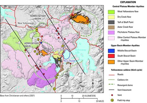 Close Up Map Of Yellowstone Caldera Showing Major Geologic Features Of
