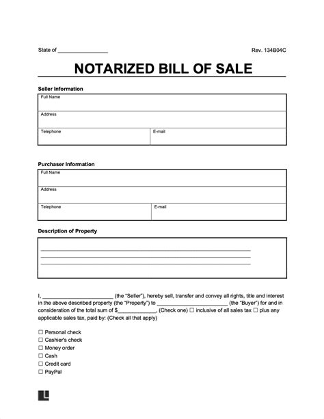 Free Notarized Bill Of Sale Template Pdf And Word
