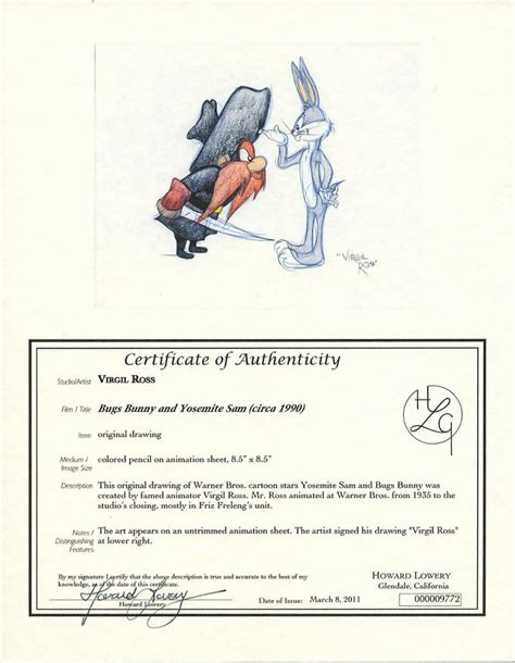 Warner Bros Animator Virgil Ross Original Color Drawing Bugs Bunny