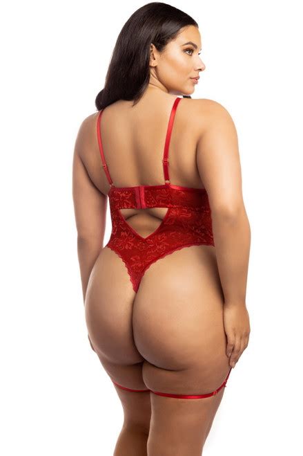 Plus Size Red Lace Shelf Cup Lingerie Teddy Spicy Lingerie