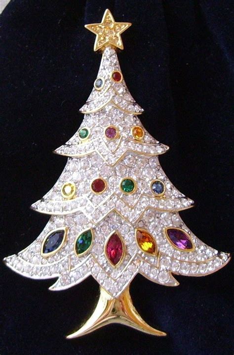 Signed Swarovski 4 Tier Christmas Tree Brooch Pin