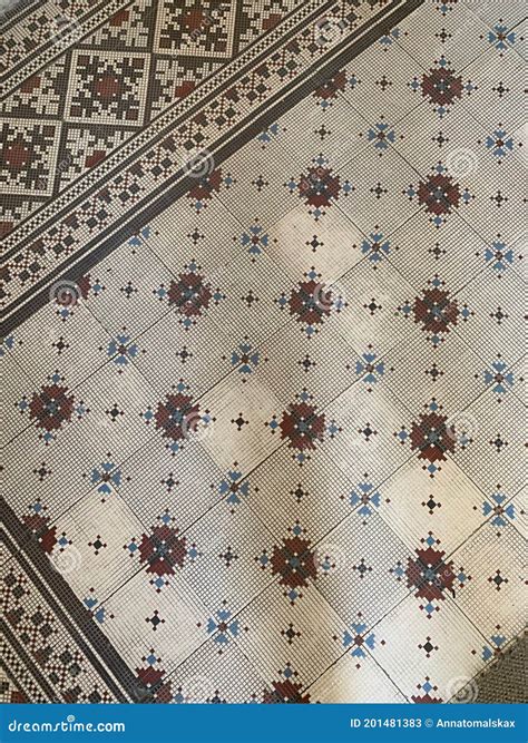 Old Ceramic Floor Tiles Vintage Style With Patterns Stock Image