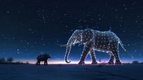Una Escena Nocturna Con Un Elefante Y Un Cielo Estrellado Foto Premium