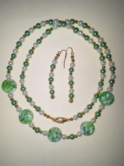 Charming Mint Green Beaded Necklace With Matching Pierced Etsy Uk
