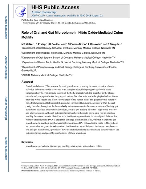 Pdf Role Of Oral And Gut Microbiome In Nitric Oxide Mediated Colon