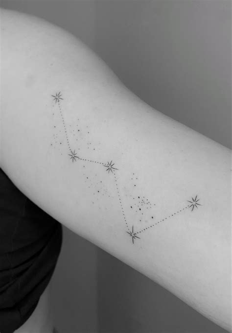 Cassiopeia Constellation Tattoo With Dots And Stars In Fine Line Black