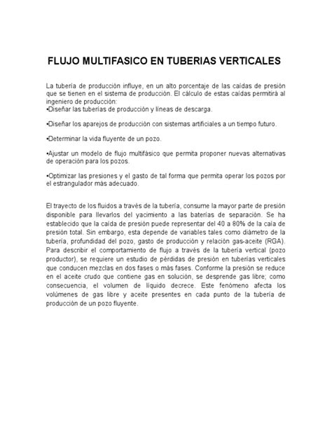 Flujo Multifasico En Tuberias Verticales Pdf Líquidos Fricción