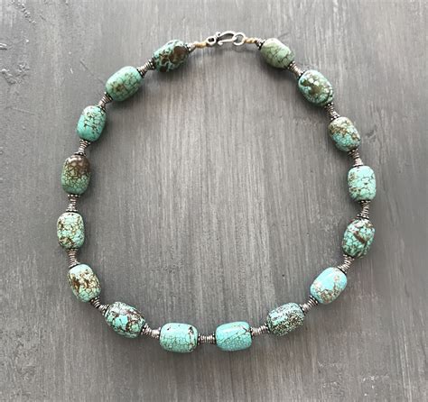 Chunky Turquoise Choker Silver Southwestern Sterling Etsy In