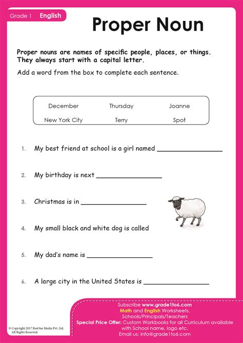 Worksheet Of Nouns For Grade 1 Worksheets For Kindergarten