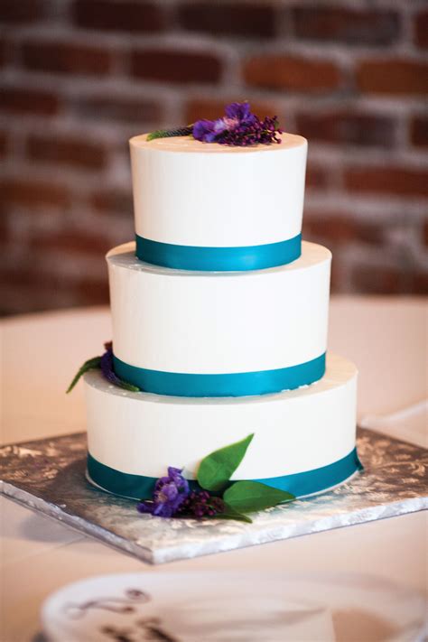 Blue Ribbon Adorned Buttercream Wedding Cake