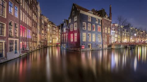 Fond Décran Paysage Urbain Nuit Réflexion Soir Ville Amsterdam