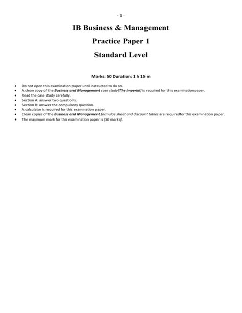 Ib Business And Management Practice Paper 1 Standard Level