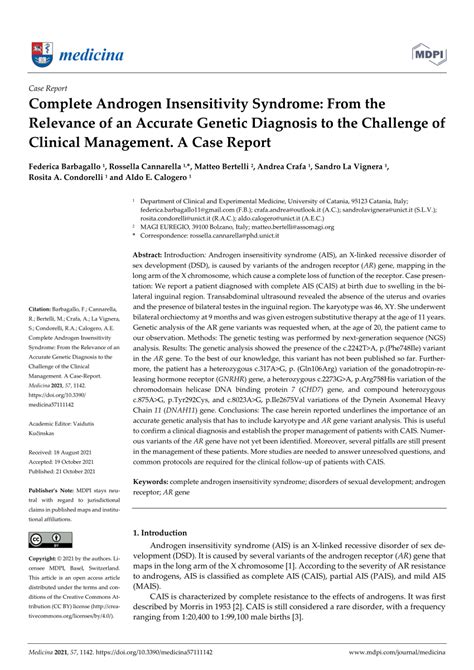 Pdf Complete Androgen Insensitivity Syndrome From The Relevance Of An Accurate Genetic