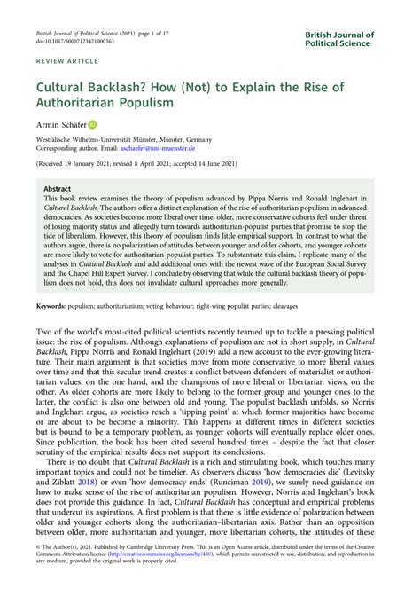 Pdf Cultural Backlash How Not To Explain The Rise Of Authoritarian