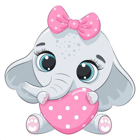 Premium Vector Cute Baby Elephant With A Heart Cartoon Vector