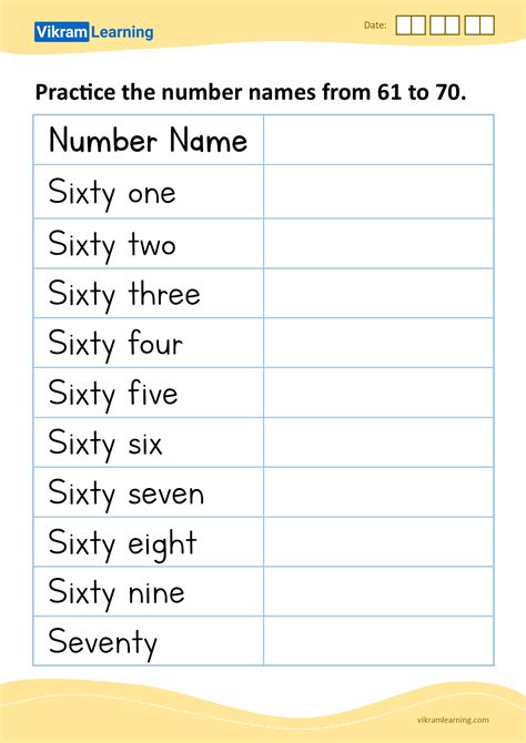 Download Practice The Number Name From 61 To 70 Worksheets