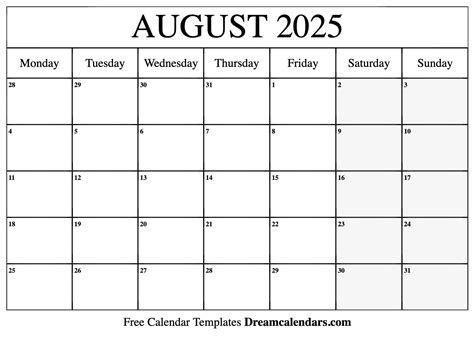 Download Printable August 2025 Calendars