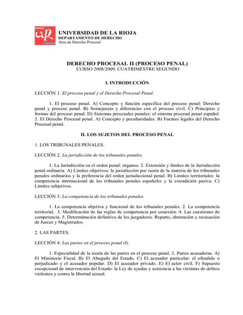 Universidad De La Rioja Derecho Procesal Ii Proceso Penal