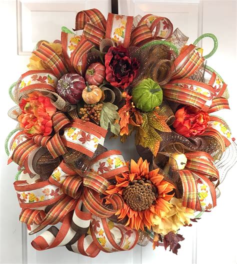 Fall Front Door Wreath Sunflower Wreath Autumn Wreath Pumpkin Wreath