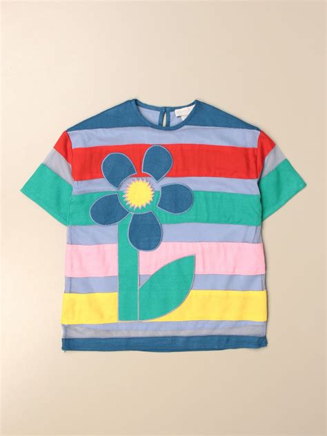 Stella Mccartney Striped Cotton T Shirt With Flower Multicolor