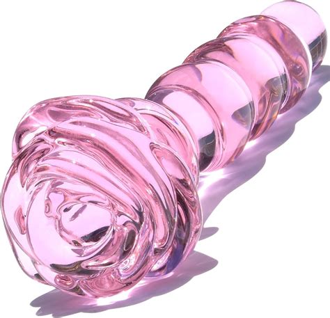 Glass Anal Beads Butt Plug Prostate Massager With Long Neck Rose Round Base And 4
