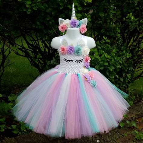 Cute Baby Unicorn Flower Tutu Dress Girls Crochet Pastel Tulle Dress
