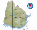 Большая карта Уругвая с рельефом и крупными городами | Уругвай | Южная ...