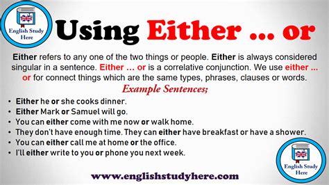 The pairing 'neither/nor' plays a negative role in a sentence. Using Either … or - English Study Here