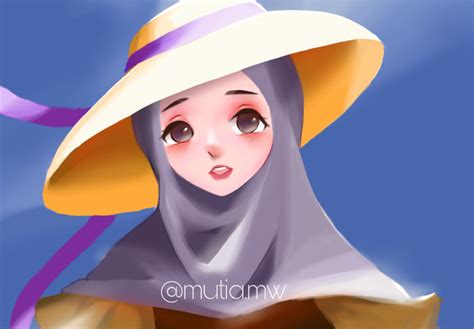 Artstation Wanita Hijab Bertopi Kuning