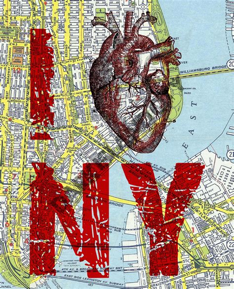Large Art Print I Heart Ny I Love Ny New York City Map Page