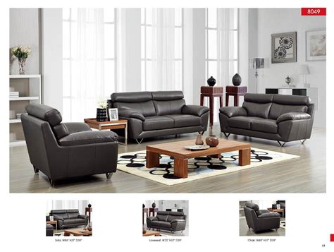 Dark Grey Italian Leather Living Room Sofa Set 3pcs Modern 8049 Esf