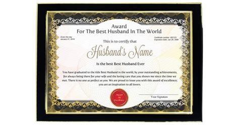 Personalized Award Certificate For Worlds Best Husband With Frame