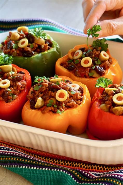Cuban Beef Picadillo Stuffed Peppers