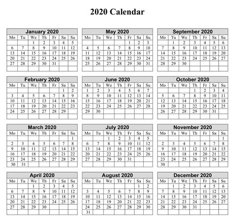 12 Month Printable Calendar 2020 With Notes Net Market