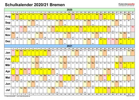Übersicht über die 13 gesetzlichen feiertage und festtage für das kalenderjahr 2021 in bayern. Schulkalender 2020/2021 Bremen für PDF