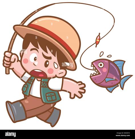 Vector Illustration Of Cartoon Boy Fishing Stock Vector Image And Art Alamy