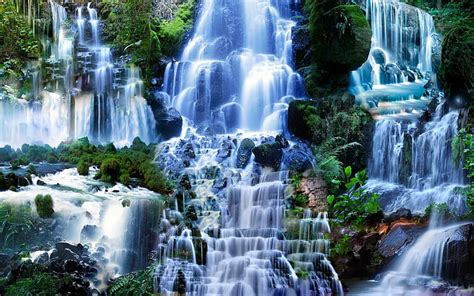 Hd Wallpaper Outsting Large Cascading Waterfall Waterfall Time Lapse